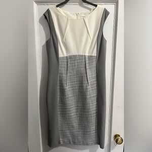Calvin Klein Gray and Cream Midi Dress